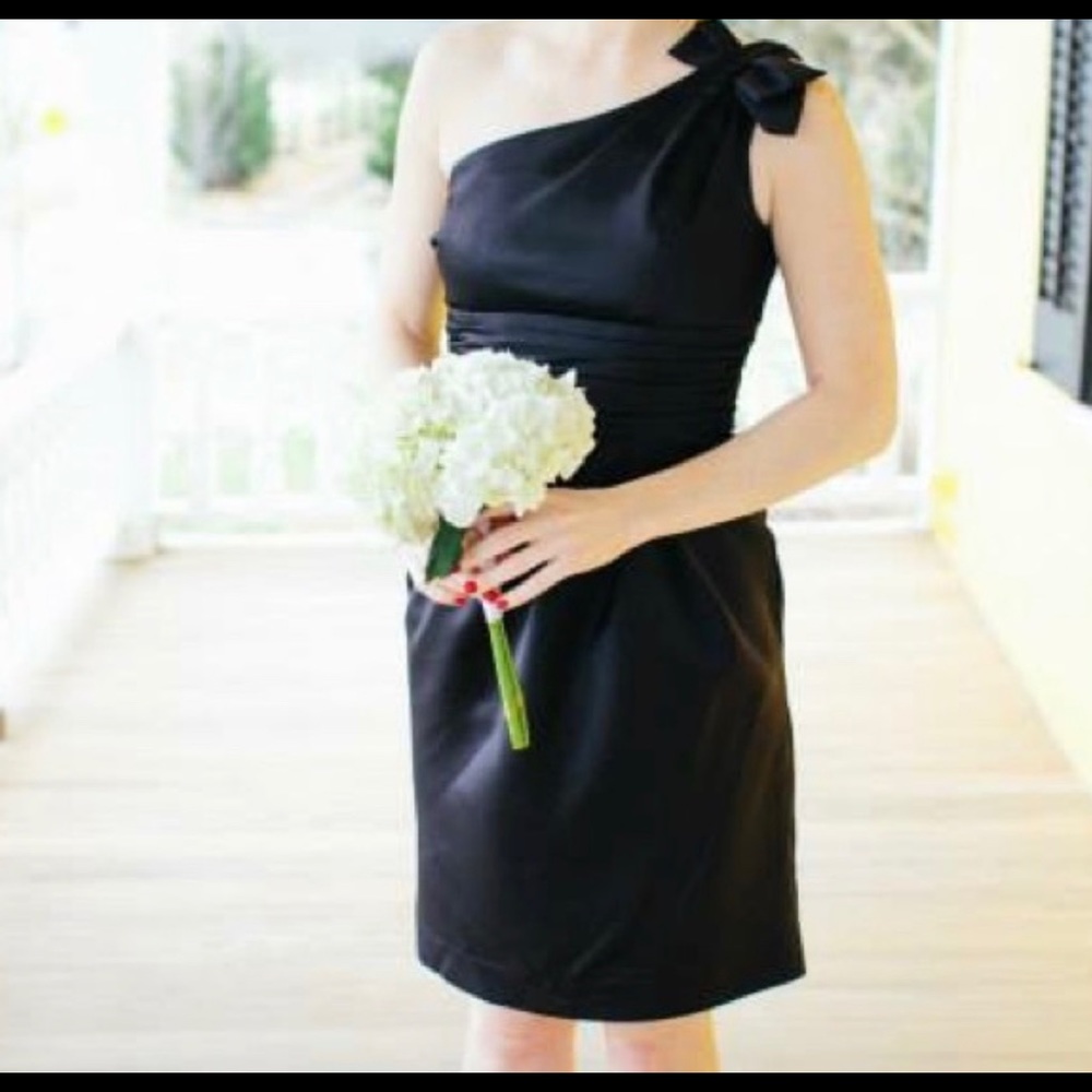 Black formal one shoulder, scrunched dress
